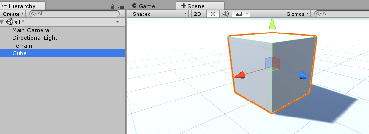 a cube gameobject on unity