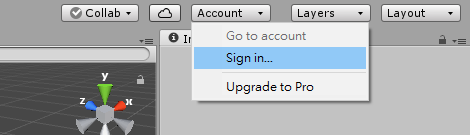 sign in the account on unity