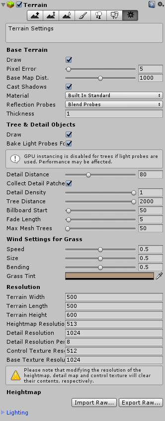 terrain settings